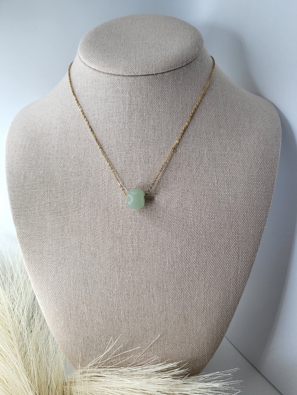 18k Gold Plated Jade Stainless Steel Necklace